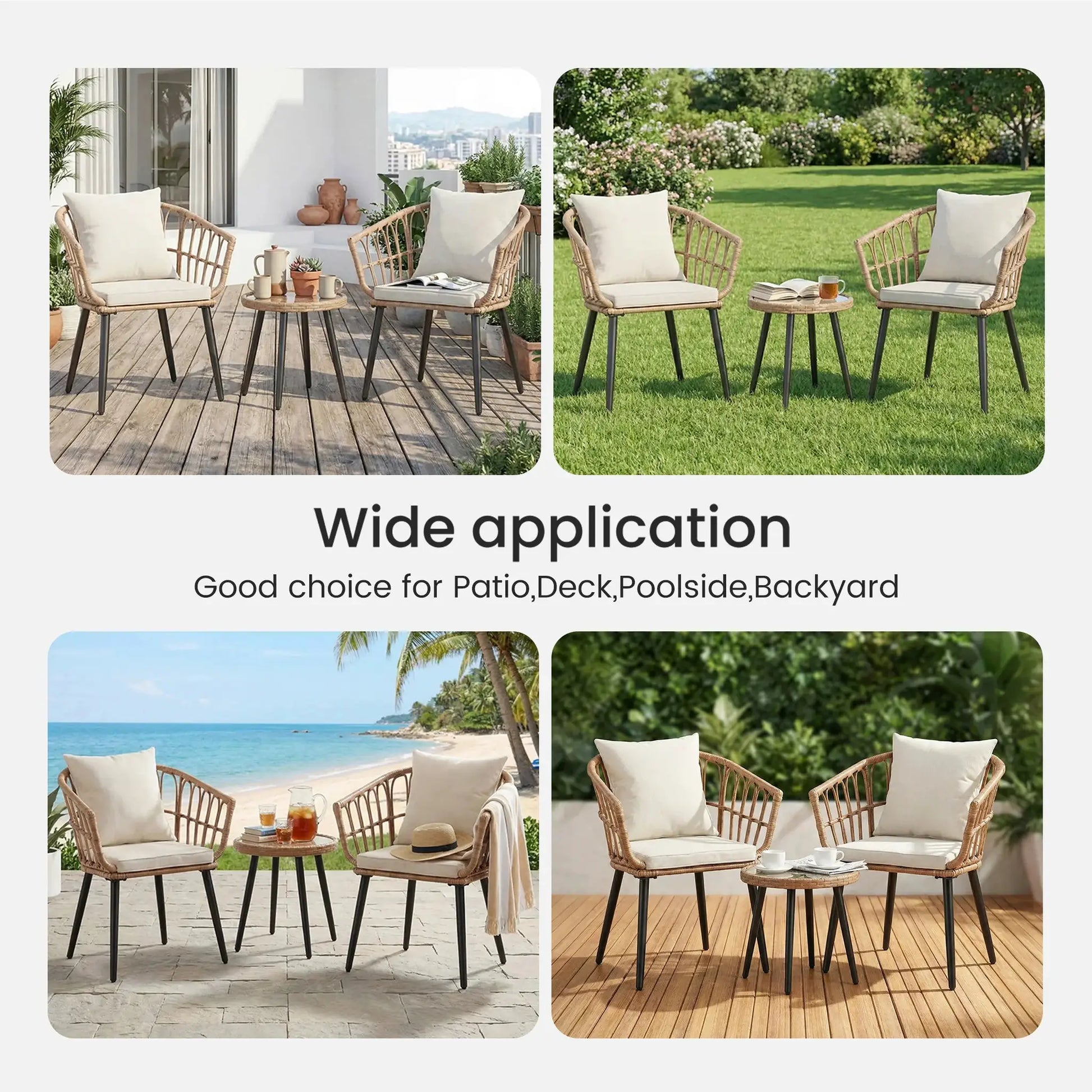 JHK 3 Pieces Wicker Patio Outdoor Set with Soft Cushion and Glass Steel Frame Table Manual Weaving Patio Chairs For Garden Lawn from PriceLows™