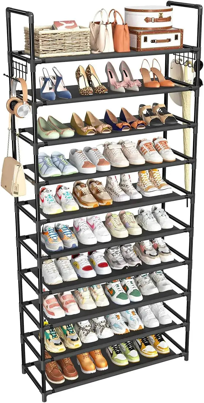 Simple Trending Tall Shoe Rack Storage Holds 40 Pairs, 10 Tier Shoe Organizer Shelf Large Capacity for Entryway Closet, Black from PriceLows™