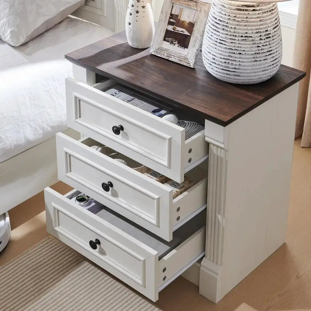 26 High Nightstand with Charging Dock, 23.6 Wide End Table with Column, Rustic Wooden Side Table with Metal Handle, Suitable for from PriceLows™
