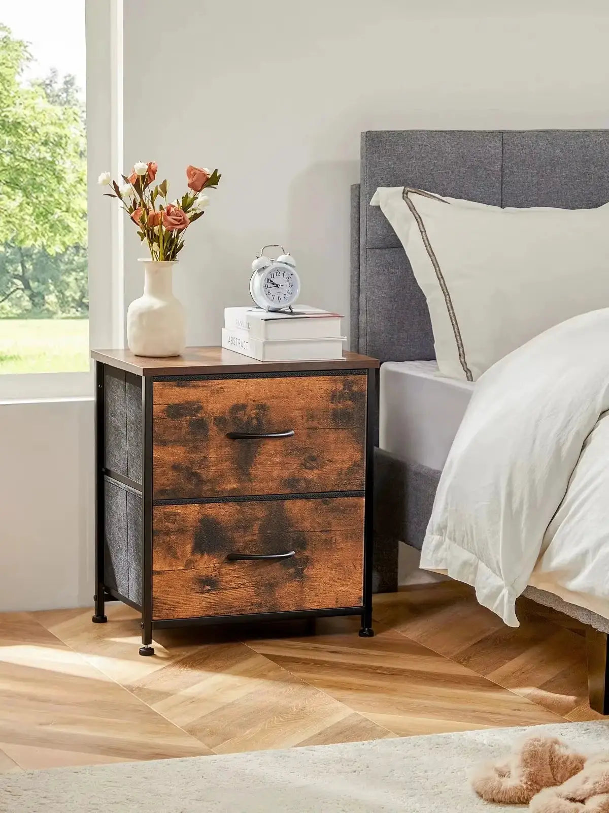 JHK Nightstand Bedside Coffee Sofa Tea Table Storage Closet Chest Clothes Display For Bedroom 2 Fabric Drawers Cabinet Furniture from PriceLows™