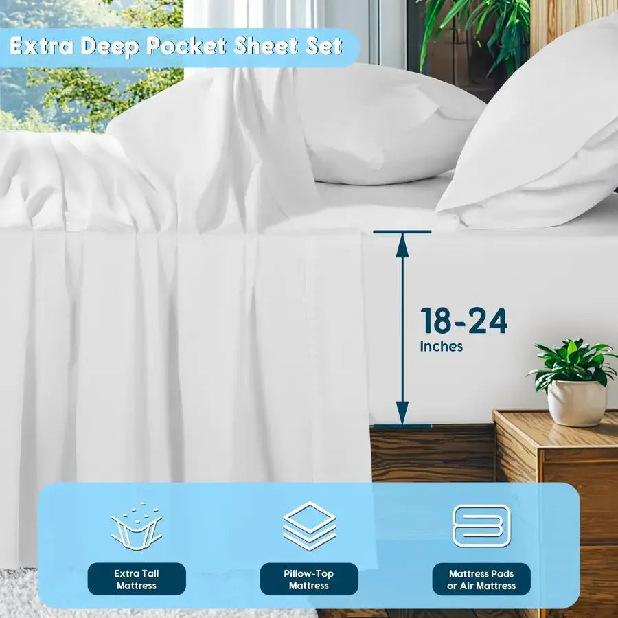 100 Egyptian Cotton Sheets Set, Extra Deep Pocket up to 1824,1000 High Thread Count, Soft amp Breathable 5Star Hotel Sateen Bed from PriceLows™