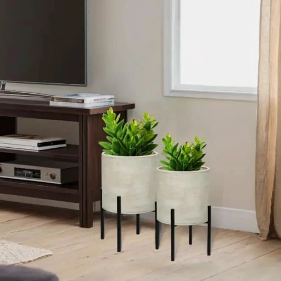 Modern Plant Pots, Set of 2 Large Metal Planters with Stand for Living Room, Office, Garden or Balcony, 8.25 10.5 Inch, Black, from PriceLows™