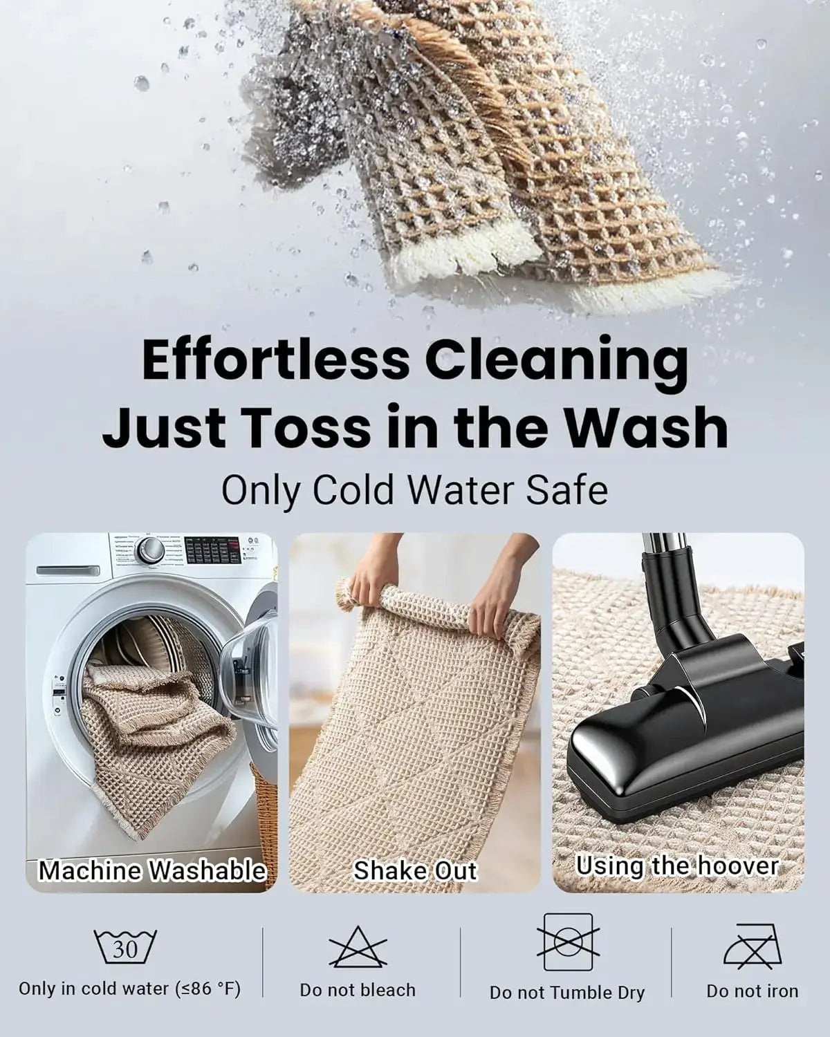 Waffle Bath Mat Set 2 Piece, Non Slip Bathroom Rugs, Ultra Absorbent Machine Washable Floor Mats for Boho Decor, Brown & White from PriceLows™
