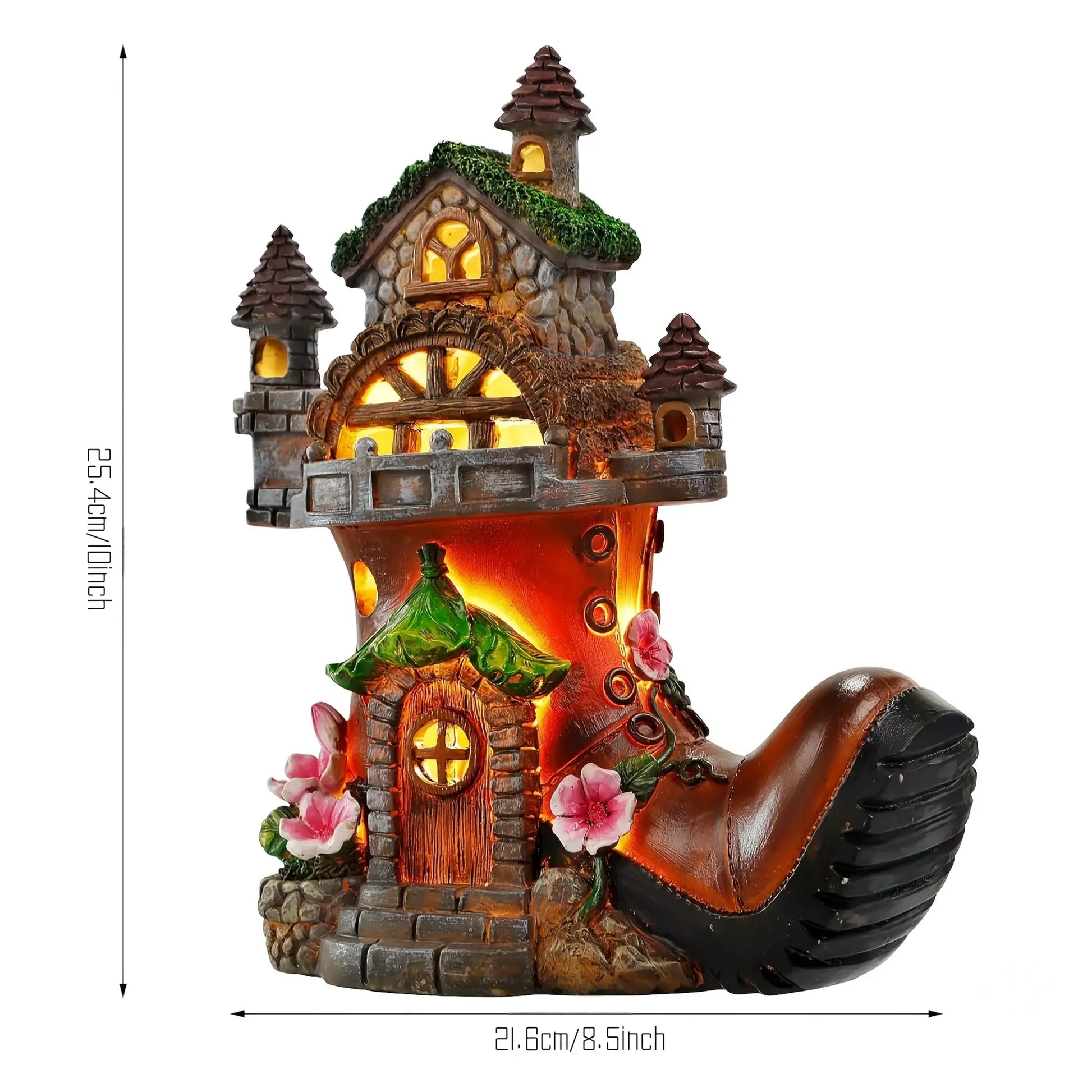 Fairy House Garden Statues with Boots, Fairy Garden Decor House Kit, Solar Lights Garden Figurine for Outdoor Patio Lawn from PriceLows™
