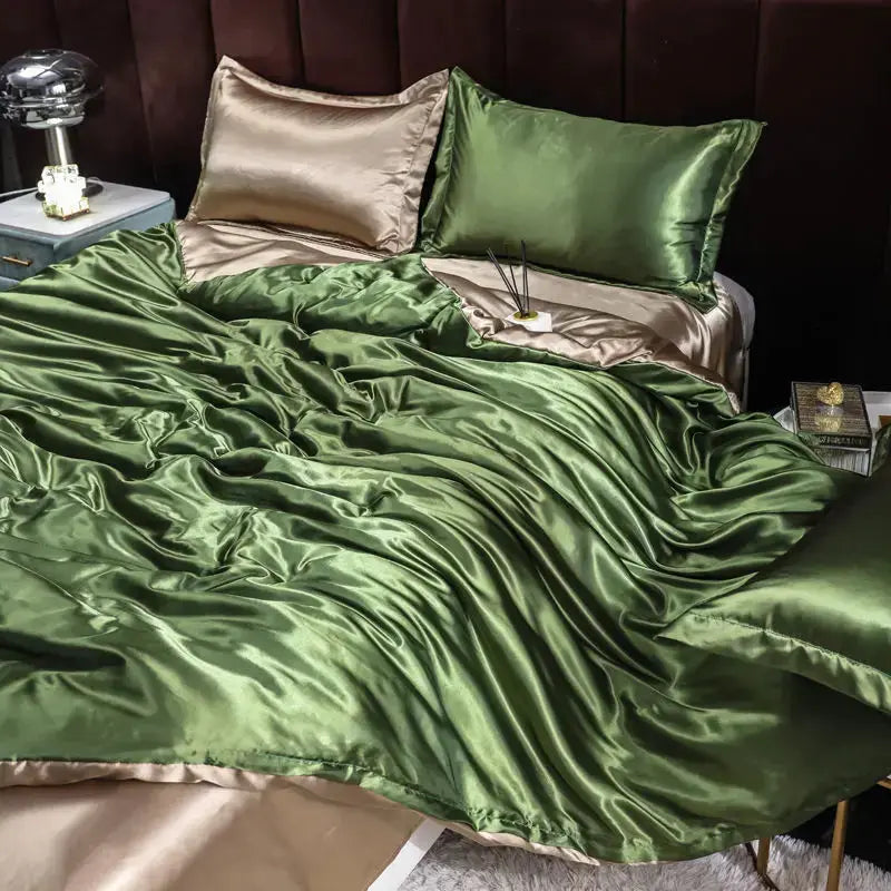 Ice Silk Bedding Set | Satin Duvet Cover | 100Gsm Solid Color | 5Ft To 7Ft Fits