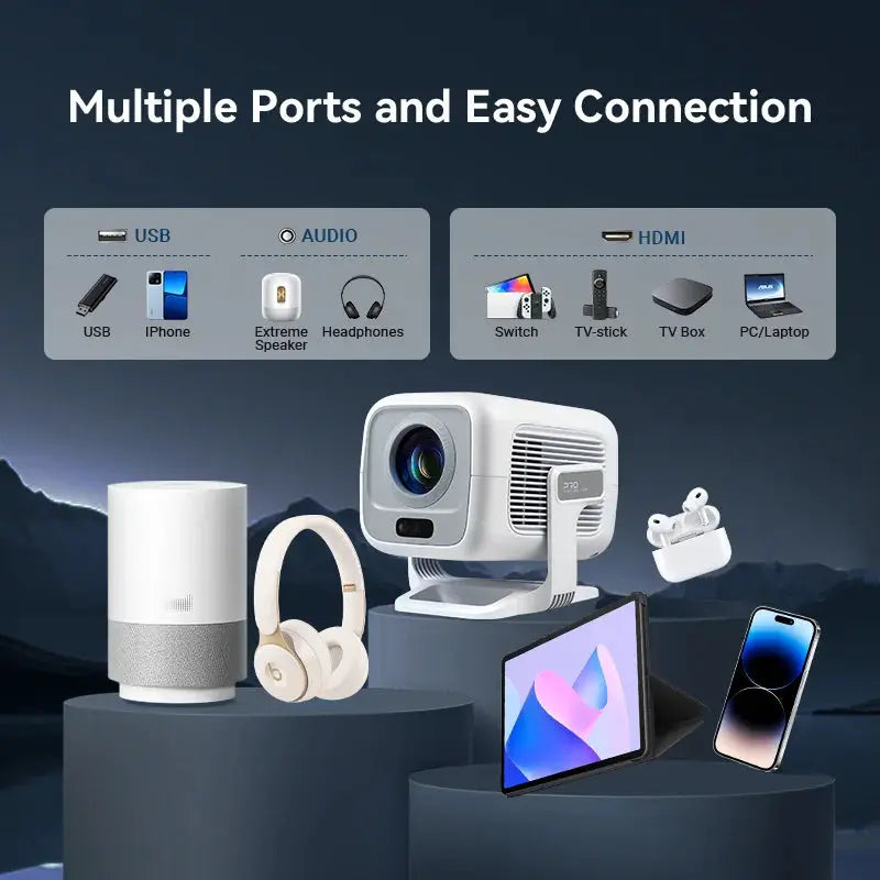 Portable Projector | Auto Focus | Bluetooth | 1080P Display