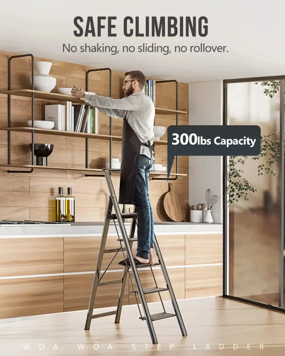 5 Step Ladder, Anti-Slip Pedals, Foldable Step Stool, Lightweight, Hold 300lbs, Reach 10ft for Home from PriceLows™