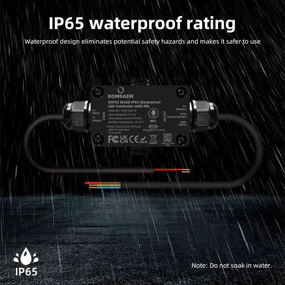 DOMRAEM ESP32 Outdoor IP65 Waterproof WLED Music Sync Controller With 15A Fuse Digital LED Strip Fit WS281X SK6812 Work with HA from PriceLows™