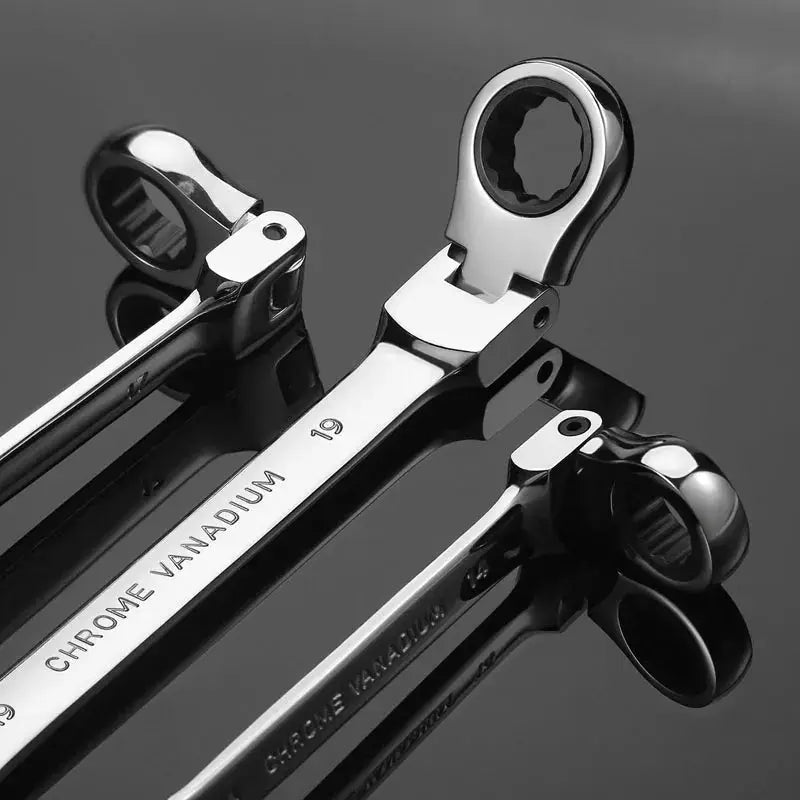 Ratcheting Combination Wrench Set Metric Flexible Head Spanner Set Chrome Vanadium Steel CR-V Flex-Head Ratchet Wrench Set from PriceLows™