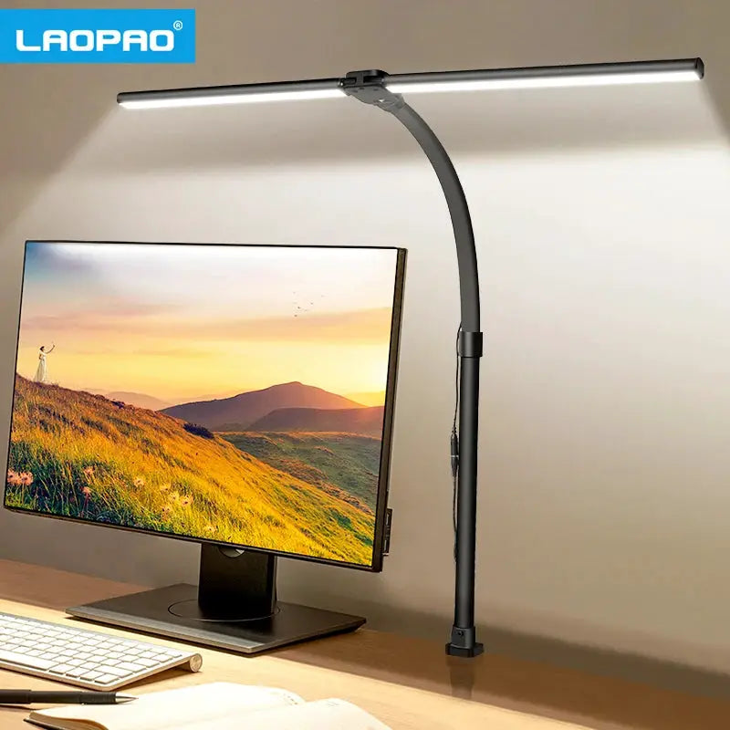 LAOPAO Double Head LED Desk Lamp EU/US Architect Desk Lamps Office 24W Brightest 5Color Modes and 5 Dimmable Eye Protection lamp from PriceLows™