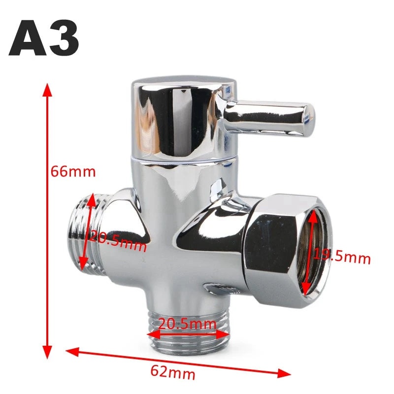 Shower Diverter Valve | 3-Way Brass | G1/2 G3/4 Threads | Shower Arm Adapter