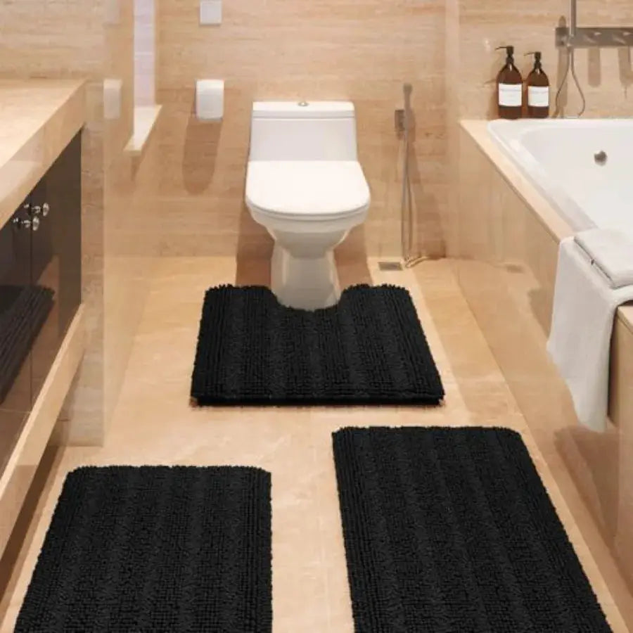 Striped Bathroom Rug Set 3 Pieces Ultra Soft, Non Slip Chenille Toilet Mat, Absorbent Plush Shaggy Bath Mats for Bathroom, Bedr from PriceLows™