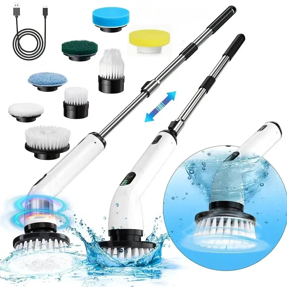 Electric Cleaning Brush | USB Rechargeable | Telescopic Handle | 8 Brush Heads