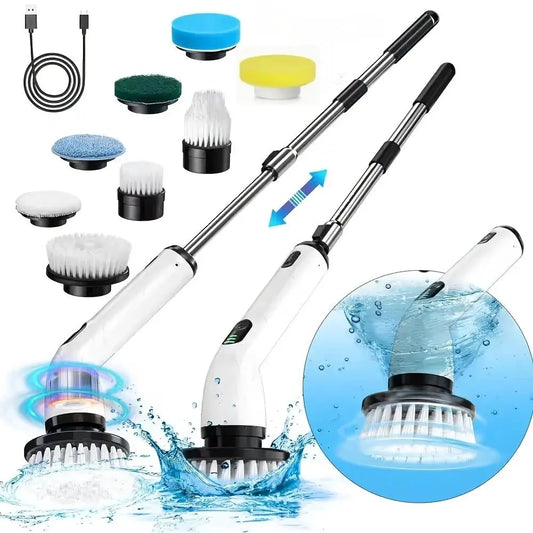 Electric Cleaning Brush | USB Rechargeable | Telescopic Handle | 8 Brush Heads