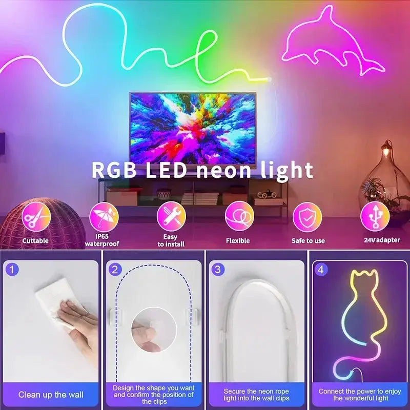 Outdoor Rgb Neon Led Lights Strip 24V 15 Meters 20 Meter 5 Meters 10M Bluetooth App Remote Control Neon Outside Christmas Light from PriceLows™