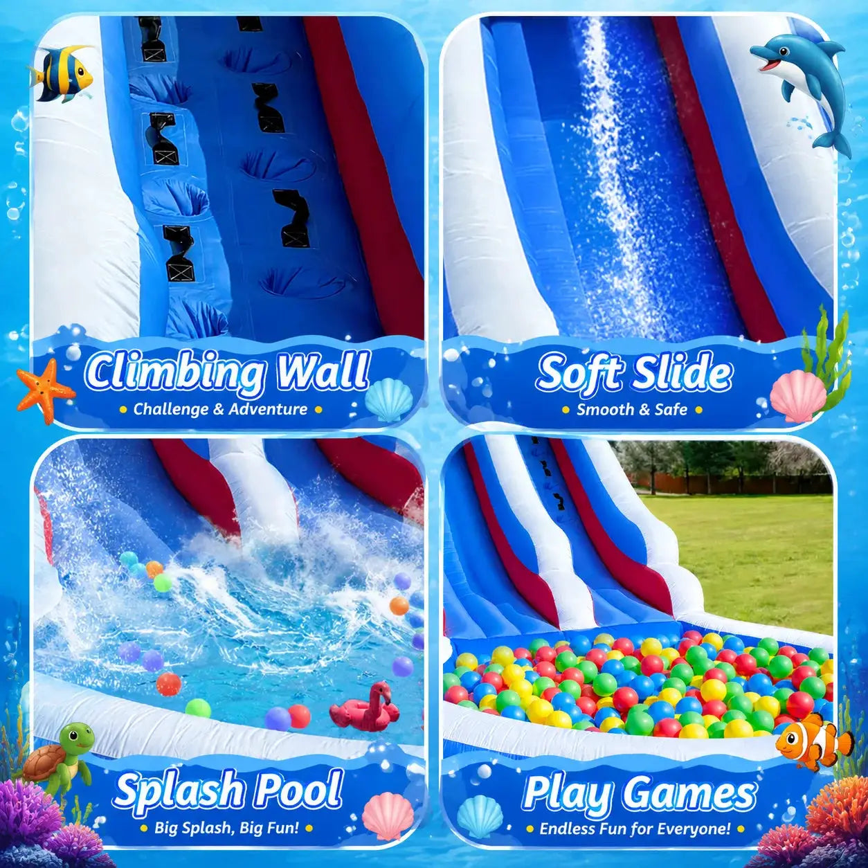 Water Slide | Oxford Material | Outdoor Inflatable | Blue White Red