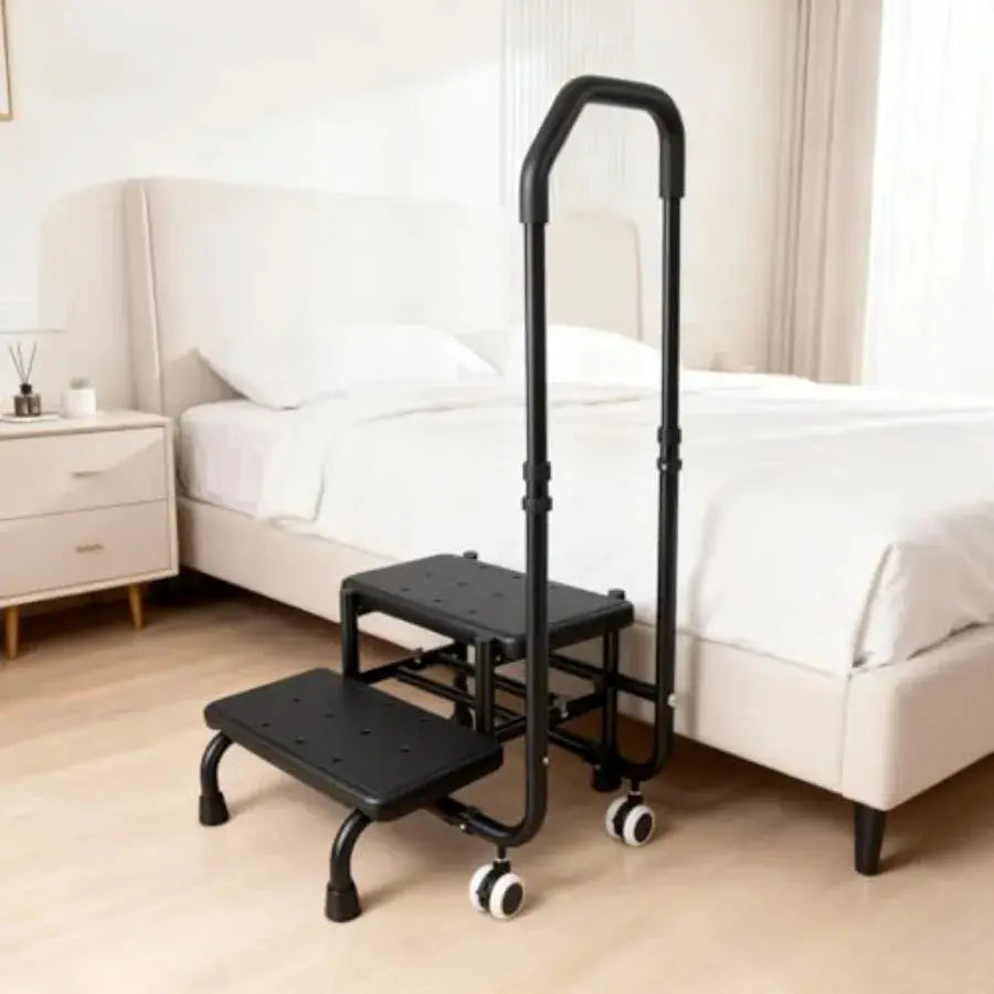2 Step Stool with Handrail and 2 Casters for Elderly Bed Steps for High Beds for Adults Non Slip Platform and Adjustable Handra from PriceLows™
