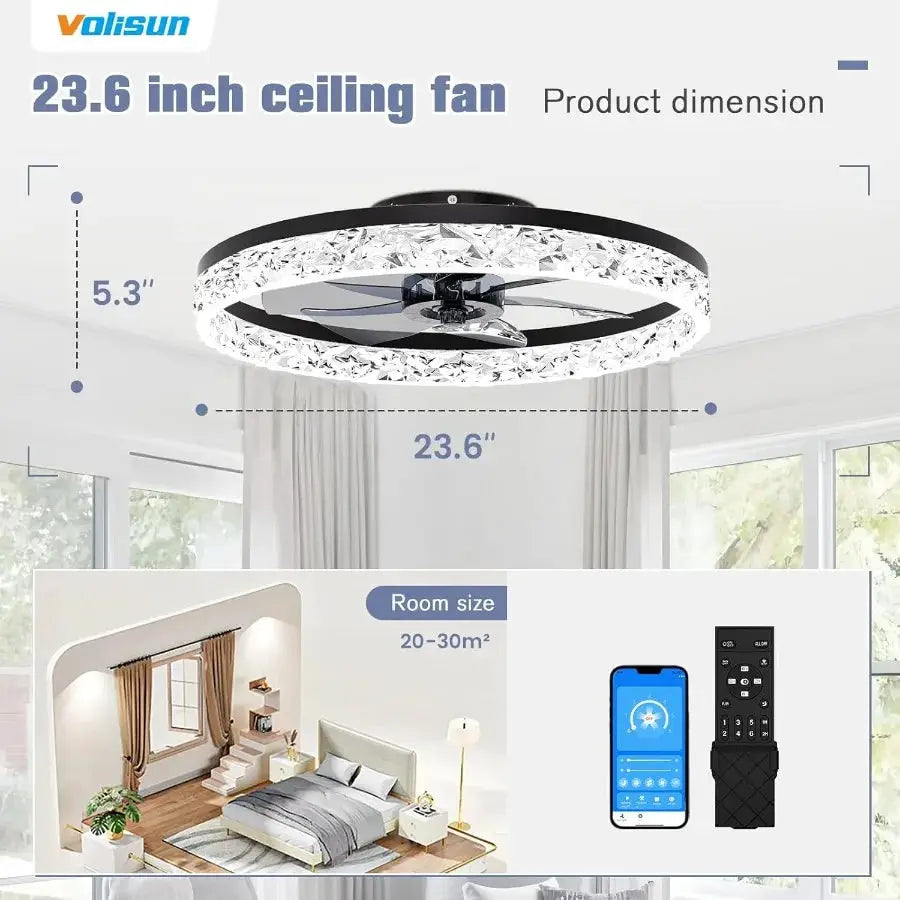 Fandelier Ceiling Fans with Light 23.6in Low Profile Ceiling Fan with Light and Remote 3000K6500K Dimmable Bladeless Ceiling Fa from PriceLows™