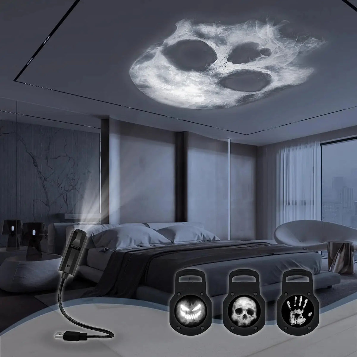 LED Projector Light | Switchable Patterns | USB Powered | Ghost Skull