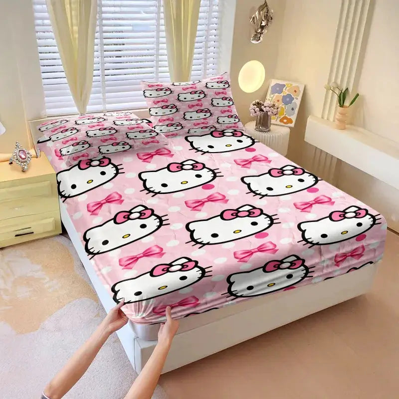 3Pcs Kawaii Hello Kitty Fitted Sheet Set With 2 Pillowcases Pink Bed Sheet Soft Deep Pocket Bedding For Girls Bedroom Decor from PriceLows™
