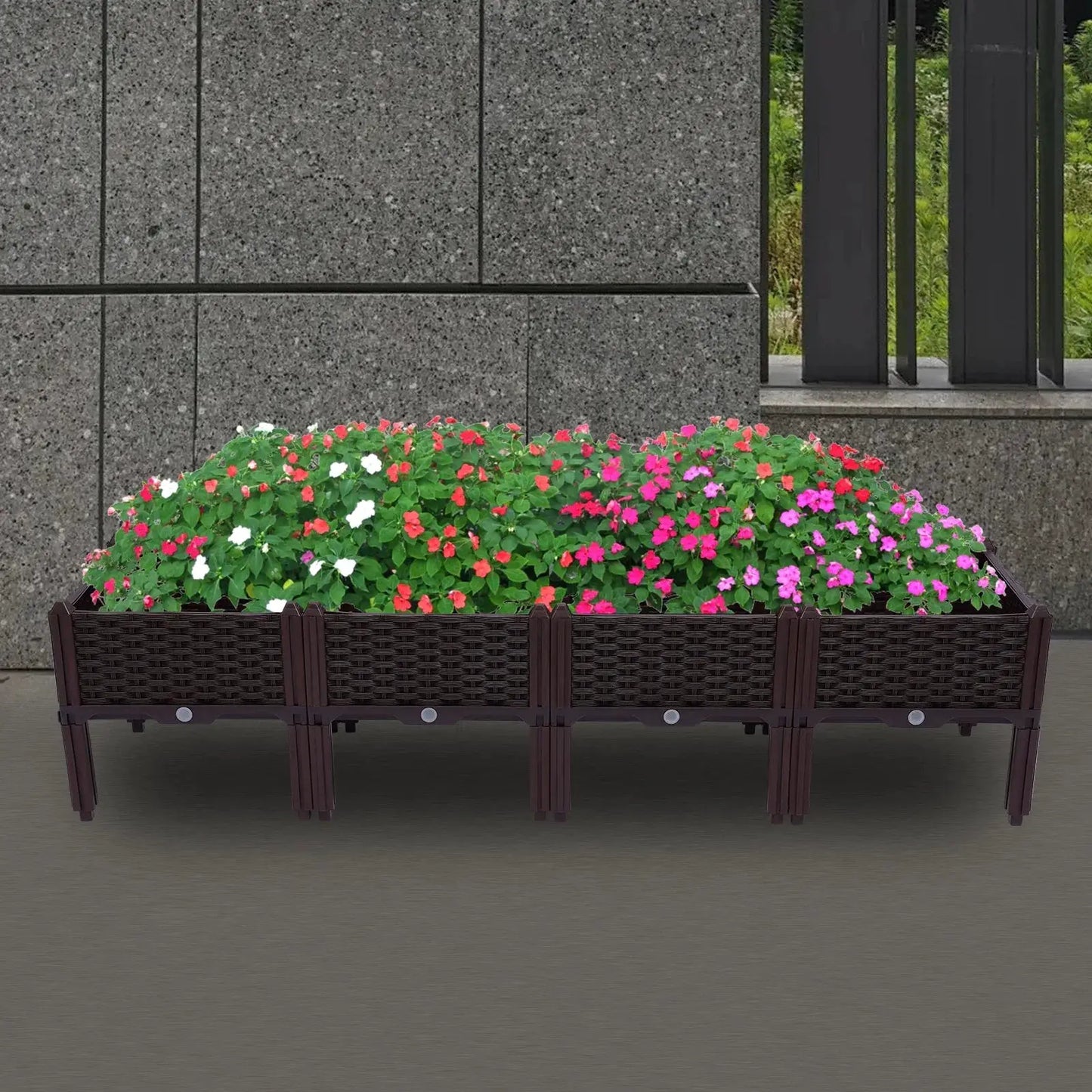 4-Piece Set Elevated Garden Boxes,Raised Planting Beds for Flowers/Herbs,Durable PP Rectangular Planters for Patio/Balcony/Yard from PriceLows™