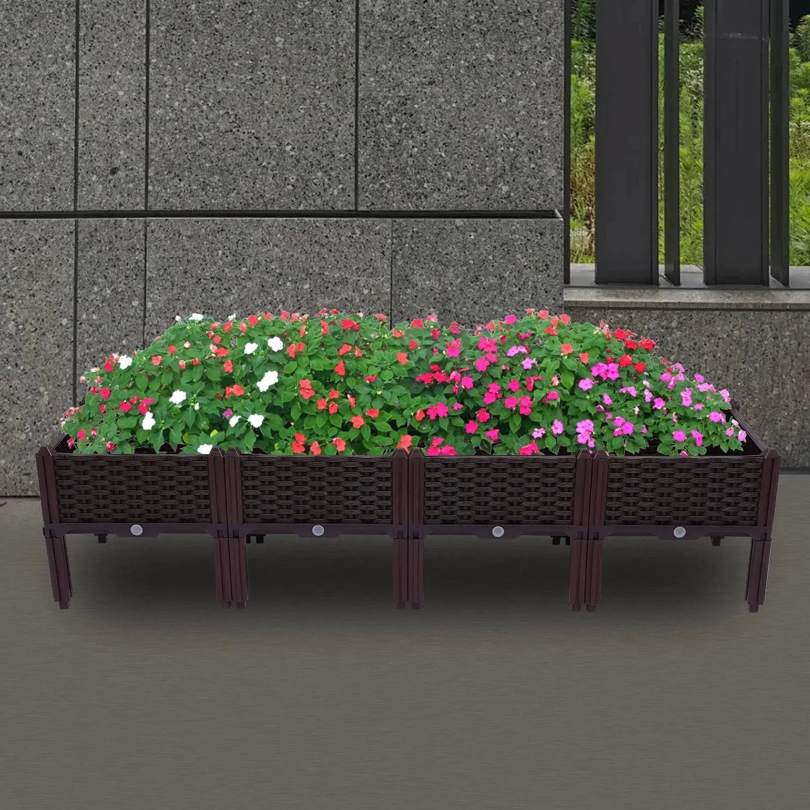 4-Piece Set Elevated Garden Boxes,Raised Planting Beds for Flowers/Herbs,Durable PP Rectangular Planters for Patio/Balcony/Yard from PriceLows™