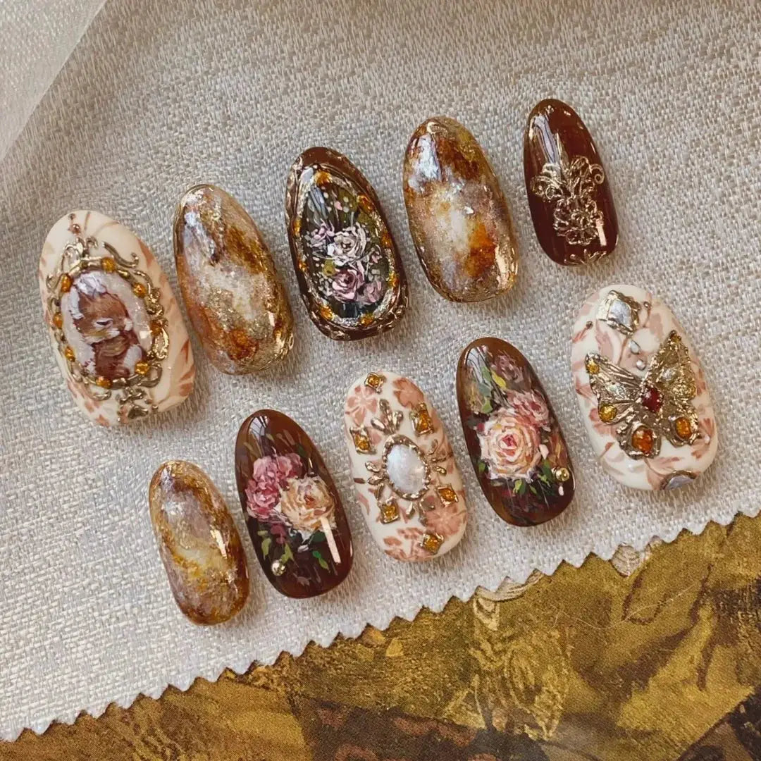 Press On Nails | Wine Red Blush | Flower Print | 24 Piece Set
