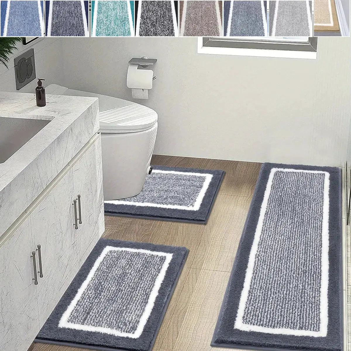 Washable Microfiber Bathroom Rugs Set 3pcs/set Non Slip Absorbent Bath Mats for Bathroom Floor / Shower Mat/ Bathroom Rug/욕실 카펫 from PriceLows™