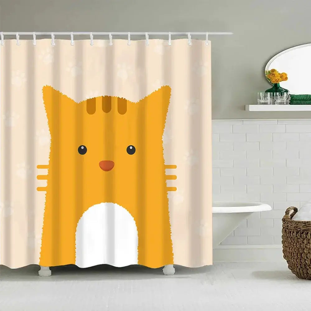Puppy Cat Cute Cartoon Shower Curtains Washable Fabric Polyester For Bathtub Art Bathroom Decor Partition With Hooks Waterproof from PriceLows™