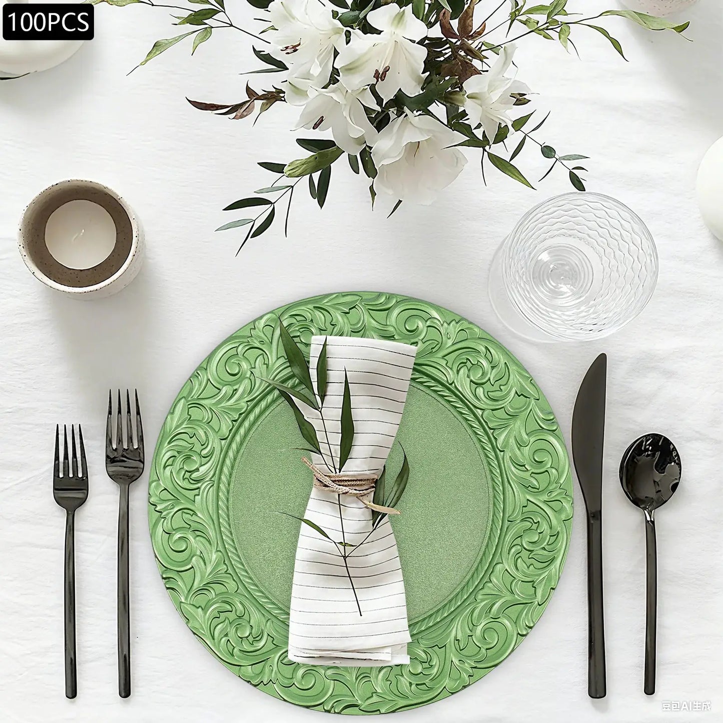 Charger Plates 100-Piece Set Round Reusable Serving Plates Gold Black Silver Green for Wedding Banquet Party Decor from PriceLows™