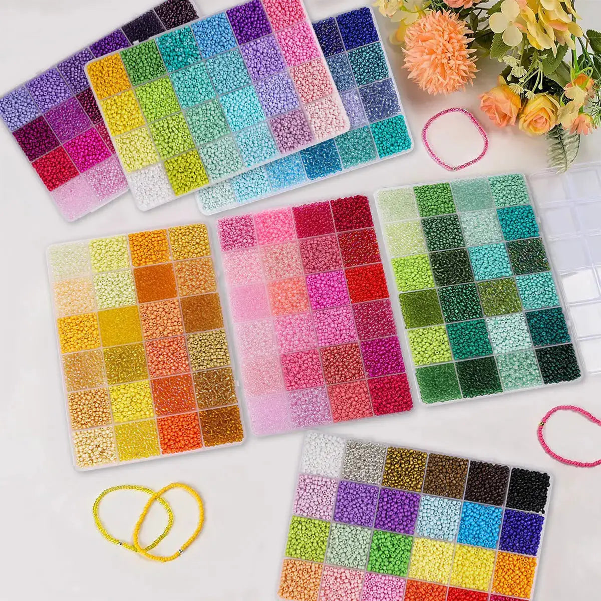 Glass Seed Beads Kit | 5200 Pc | 3mm Round | 24 Grid Box