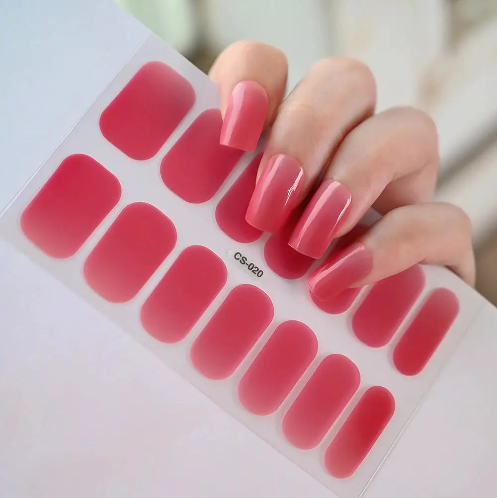 1Pcs Semi-Cured UV Gel Nail Sticker Pure Color Full Cover Waterproof Long-lasting Nail Strips 16Tips DIY Nail Polish Stickers *& from PriceLows™