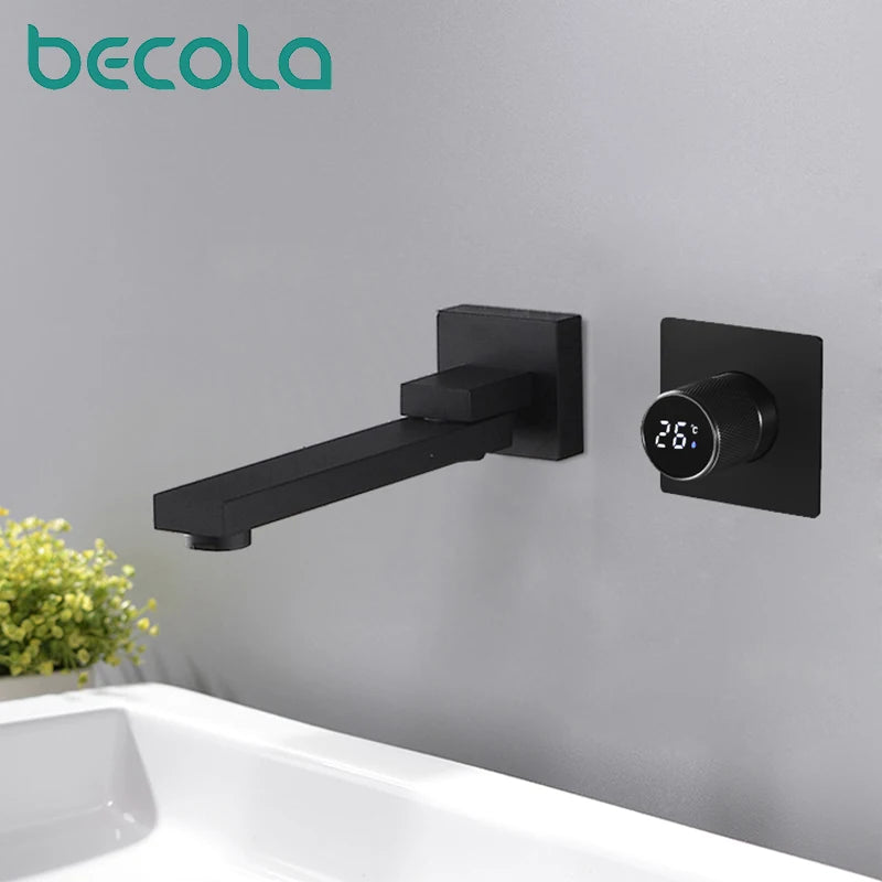 Bathroom Faucet | Led Digital Display | Black Brass | Two Hole