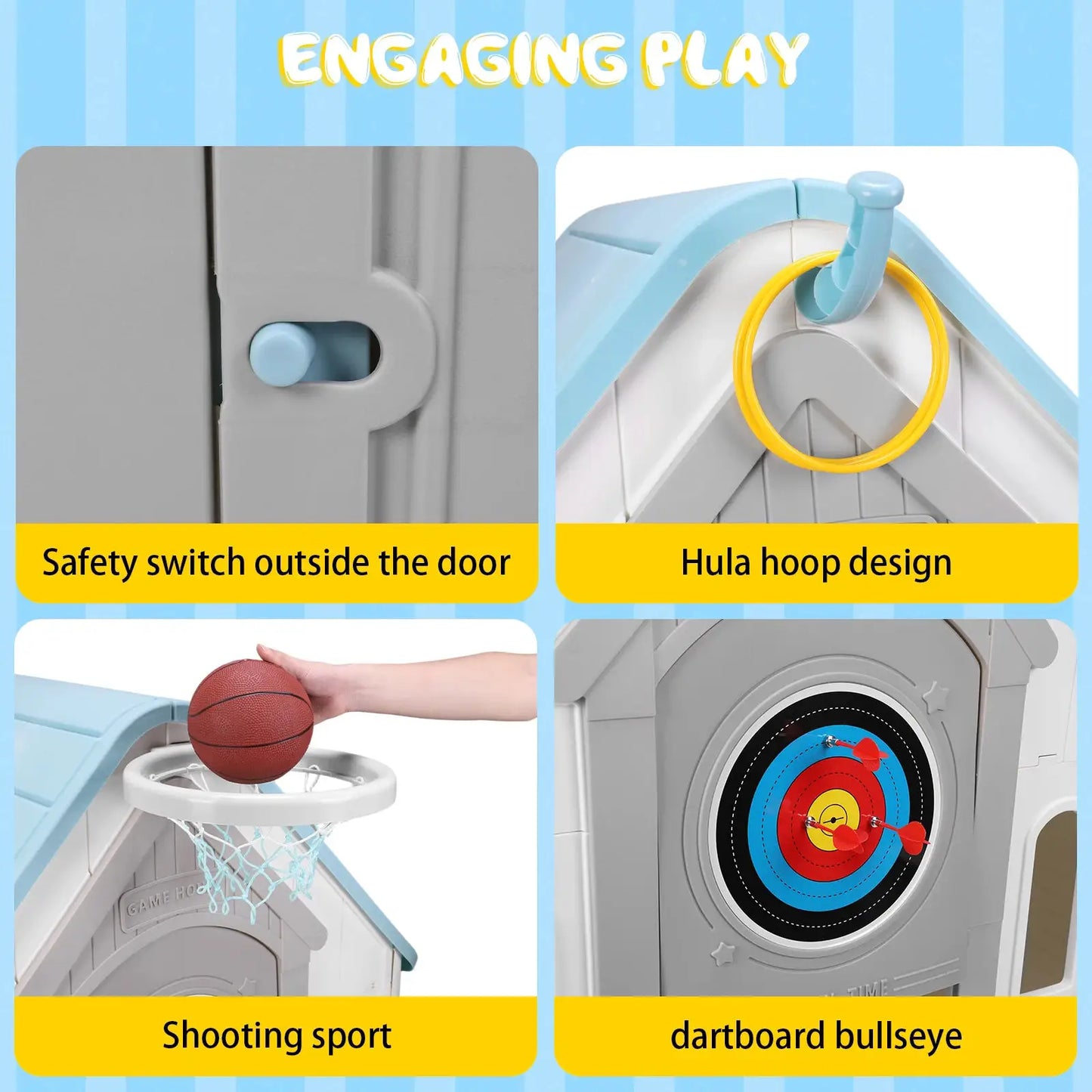 Indoor/Outdoor Playset with Basketball Hoop Dartboard Plastic Playhouse Outdoor Playhouse for Toddlers from PriceLows™