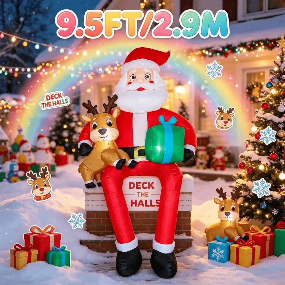 Christmas Inflatable | 9.5 Ft Led Light | Santa Chimney Design | Yard Decor