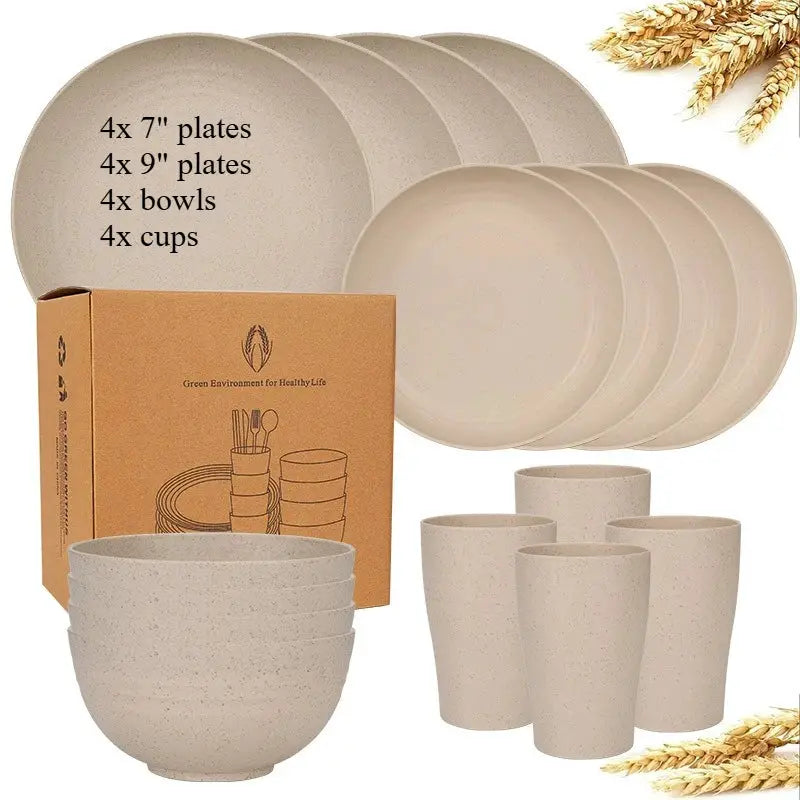 Natural Wheat Straw Tableware Set Dinnerware Sets Biodegradable Unbreakable Plates, Bowls, Cups Lightweight for Kitchen Camping from PriceLows™