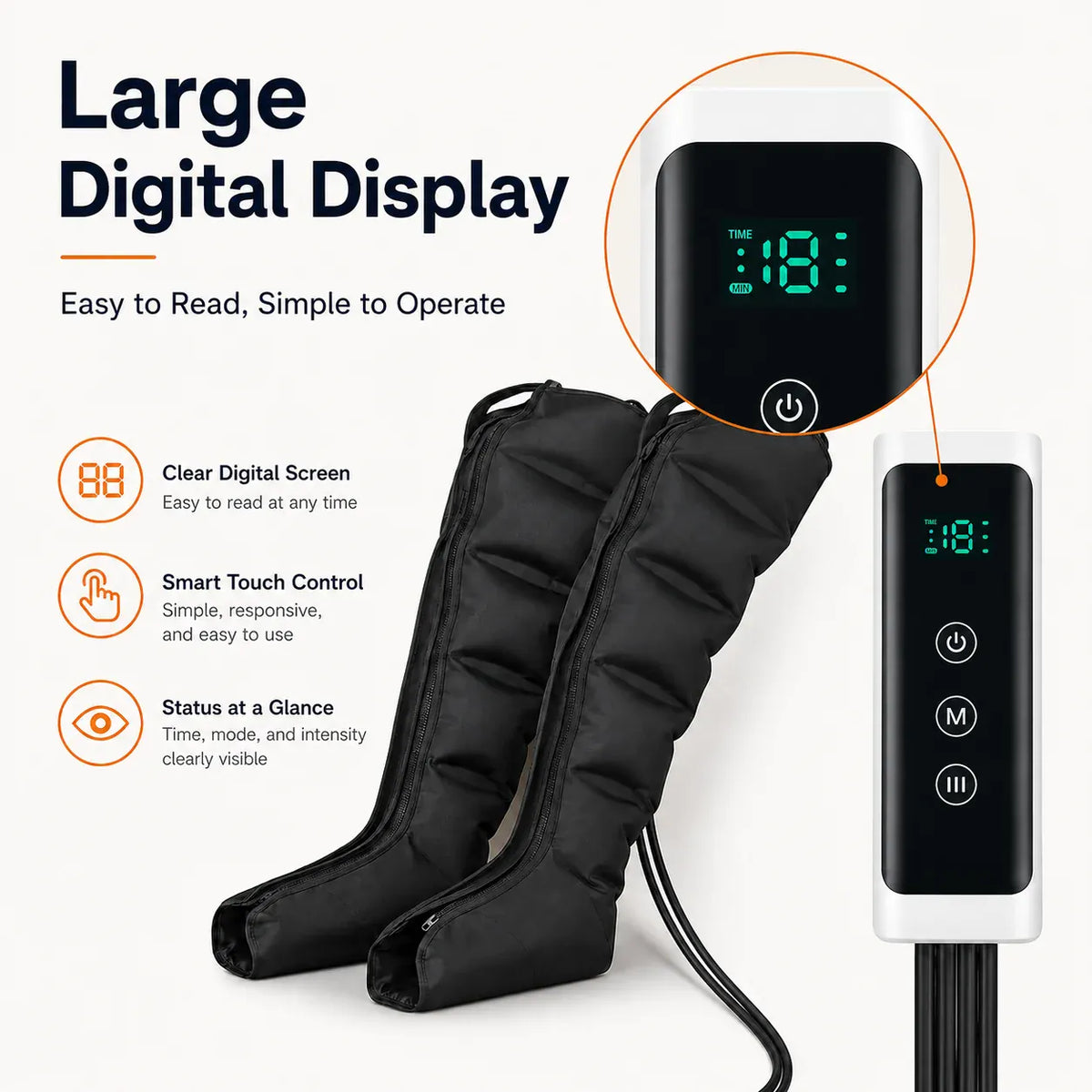 Air Compression Leg Massager | 6 Airbags | Electronic Touch Control
