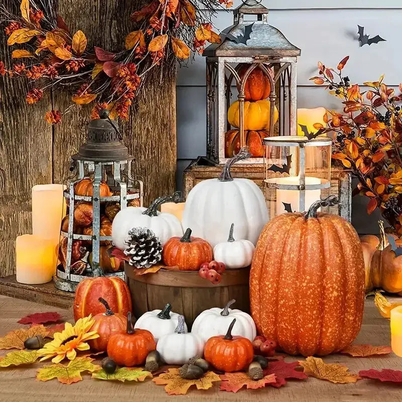 Artificial Pumpkins | Foam Plastic | Orange Color | 7 Piece Count