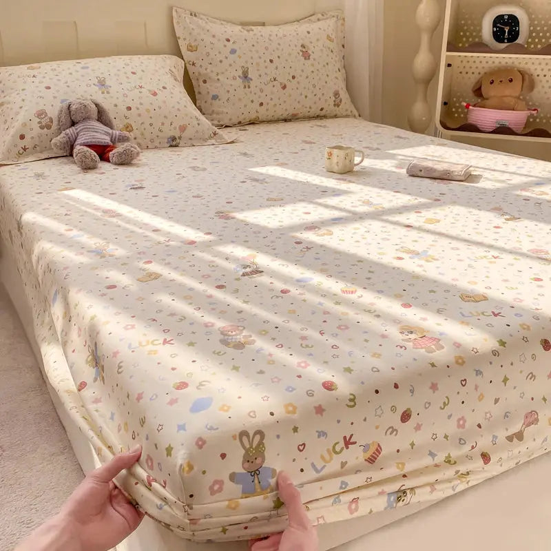 100% Cotton Fitted Sheet, Soft Breathable Cartoon Print Mattress Cover, 25cm Deep Pocket Wrinkle Resistant for 1/2 Person Size from PriceLows™