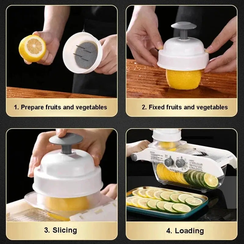 Multifunctional Vegetable Slicer | Stainless Steel Blades | V Cutter | Basket