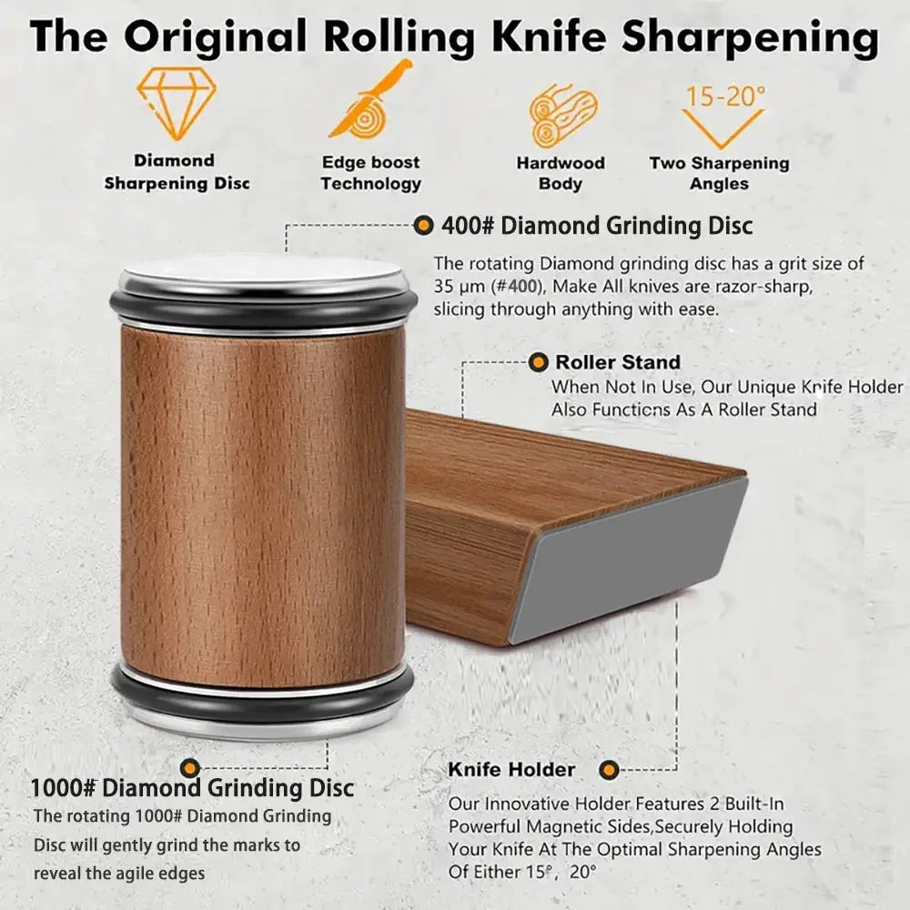Knife Sharpener | Double Sided Diamond | 15/20 Degree Magnetic Roller