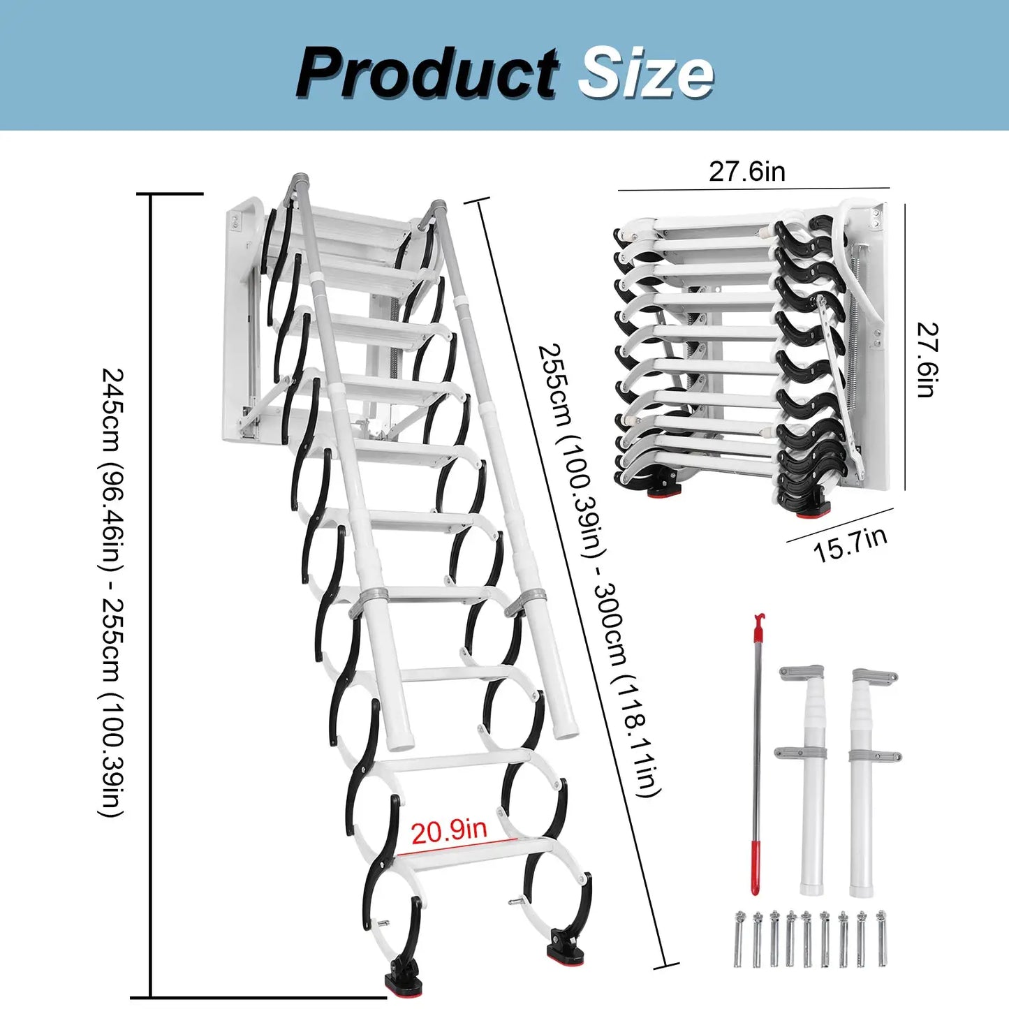 Telescopic Attic Ladder Heavy Duty 600lbs Capacity Collapsible Ladder with Handrails for Home Indoor Outdoor/Storehouse/Basement from PriceLows™