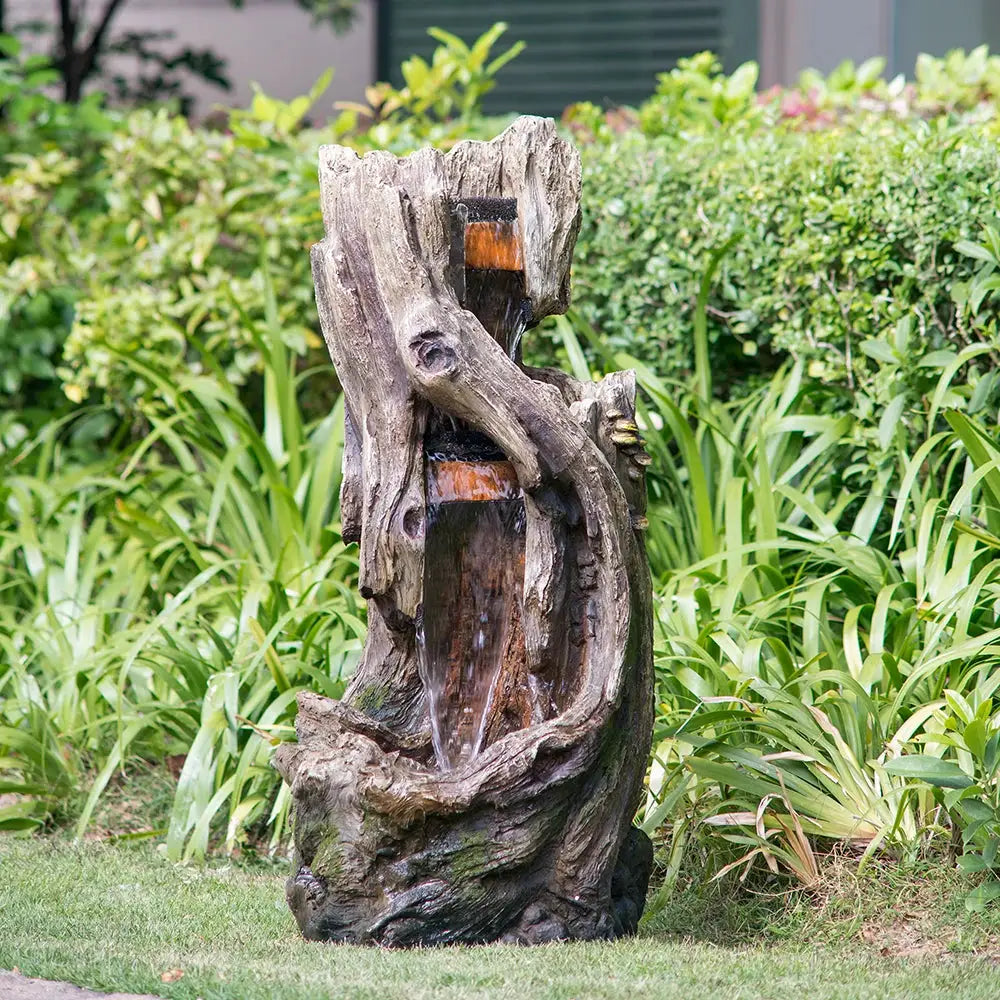 17.5x15.5x39.5" Indoor Outdoor Tree Trunk Fountain, Polyresin Rusitic Floor Standing Waterfall Fountain with Light, Natural from PriceLows™