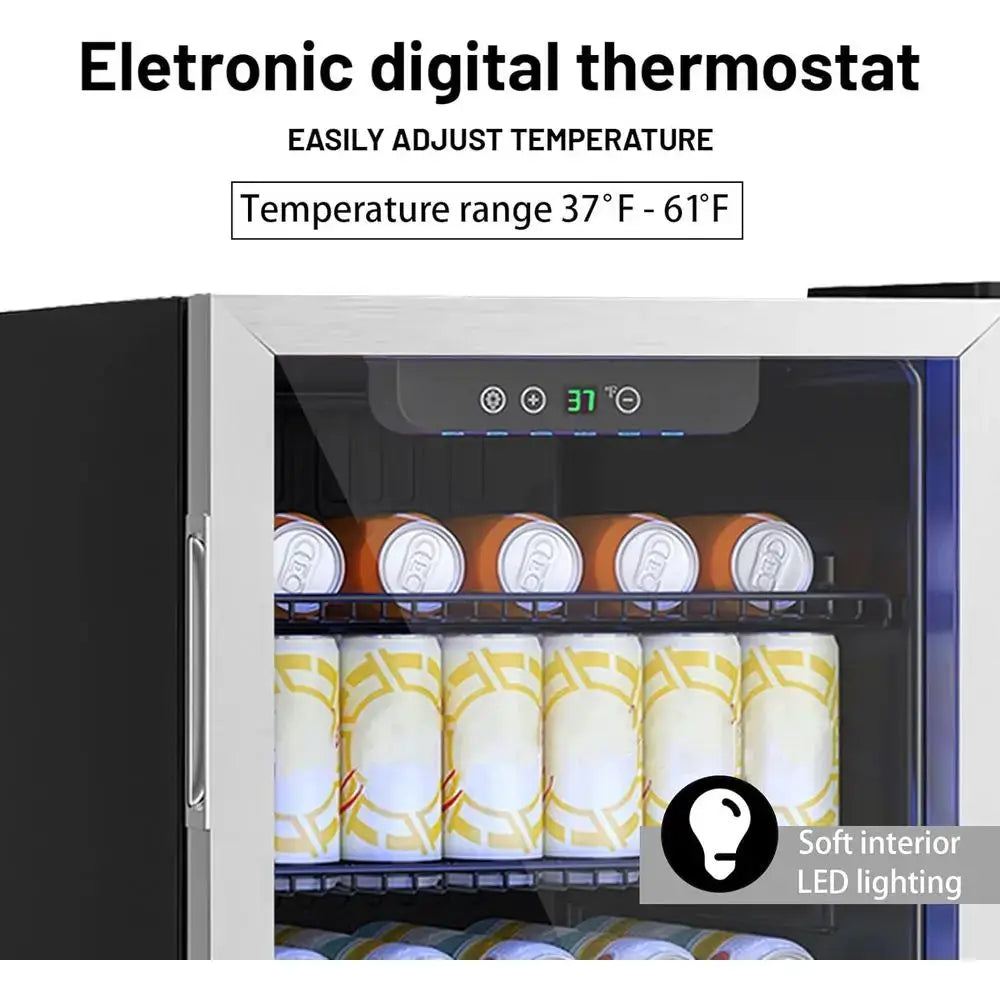 Portable Mini Beverage Refrigerator with Digital Display, Removable Shelves, and Reversible Glass Door for Soda, Wine, and More from PriceLows™
