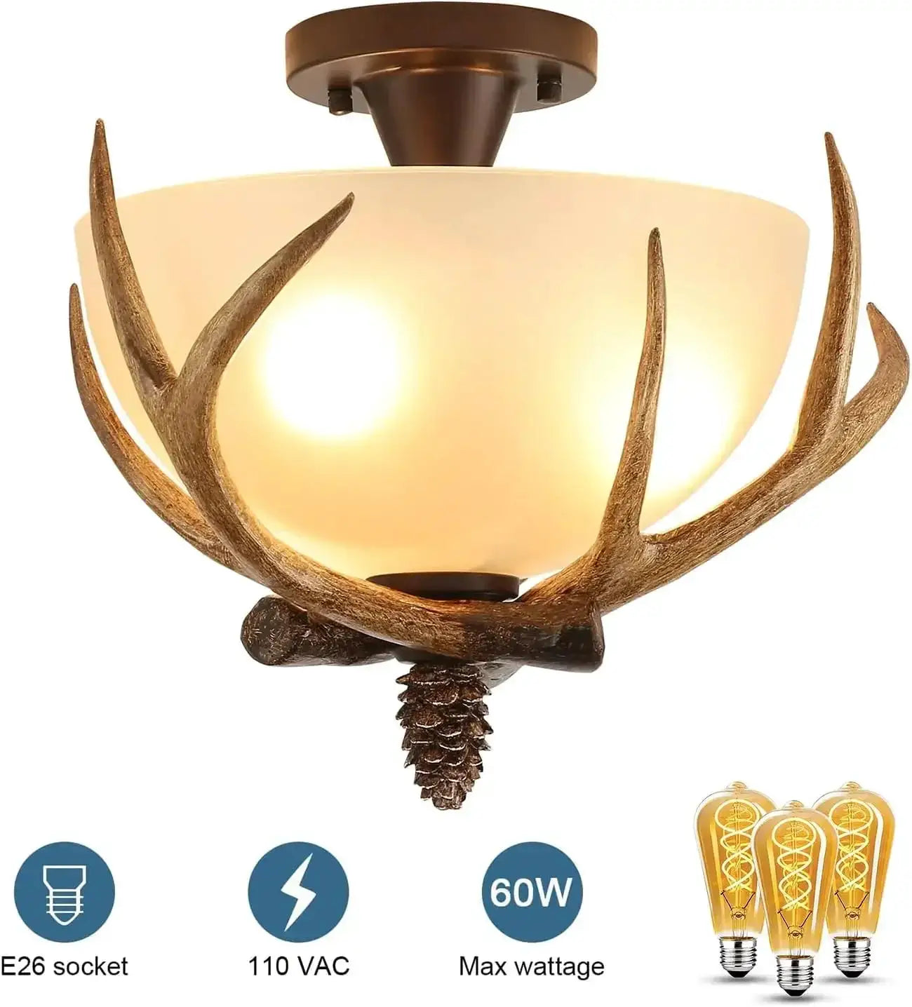 Ceiling Lighting, 3-Light Bronze Rustic Antler Bowl Style Ceiling Light for Kitchen Bar Cafe Living Room from PriceLows™