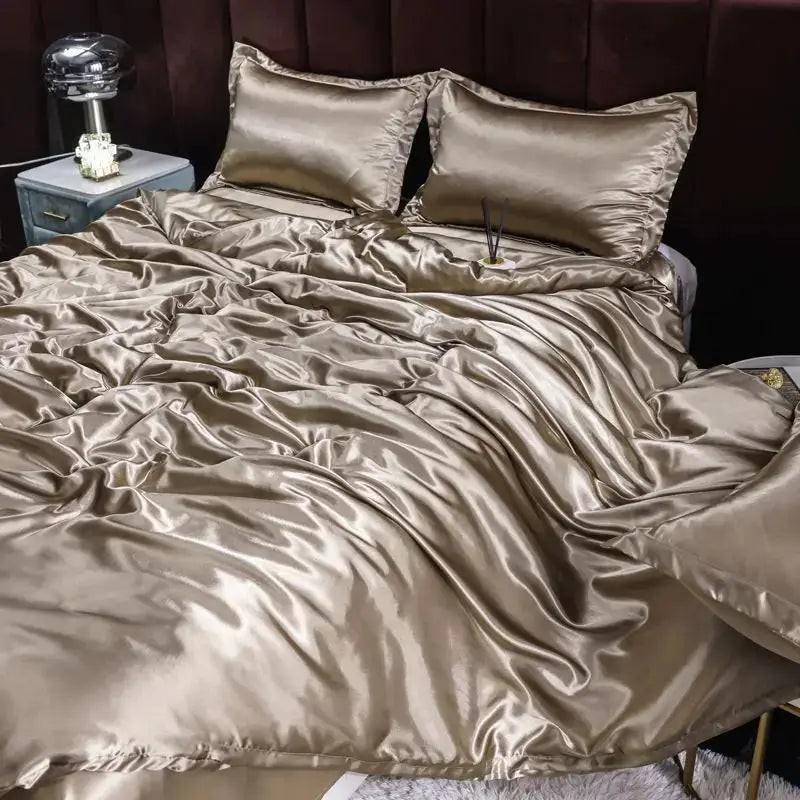 Ice Silk Bedding Set | Satin Duvet Cover | 100Gsm Solid Color | 5Ft To 7Ft Fits