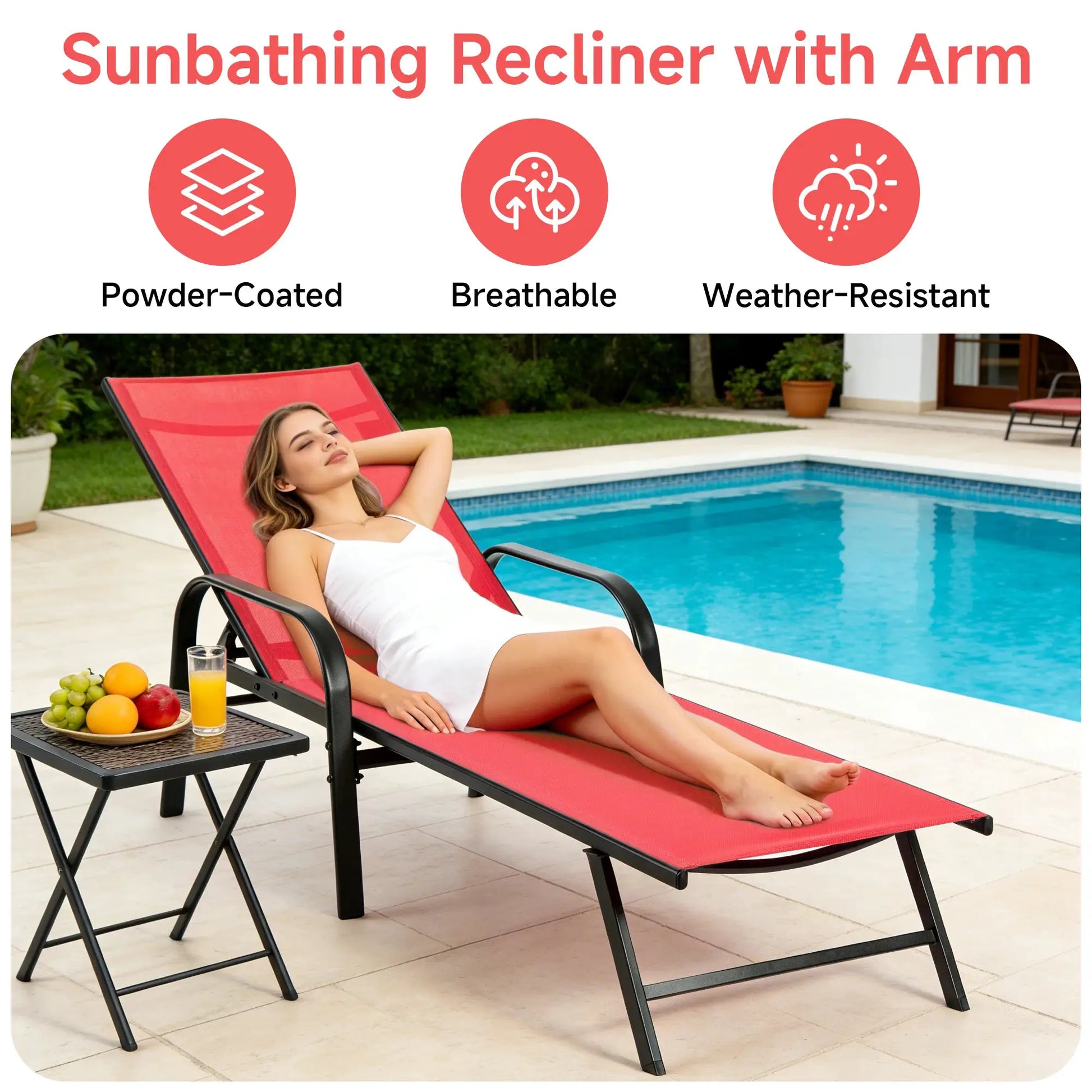 JHK Folding Portable 8-legged Beach Chair Outdoor Sun Chairs with Armrests Metal Frame Lounge Recliner Chair for Patio Backyard from PriceLows™