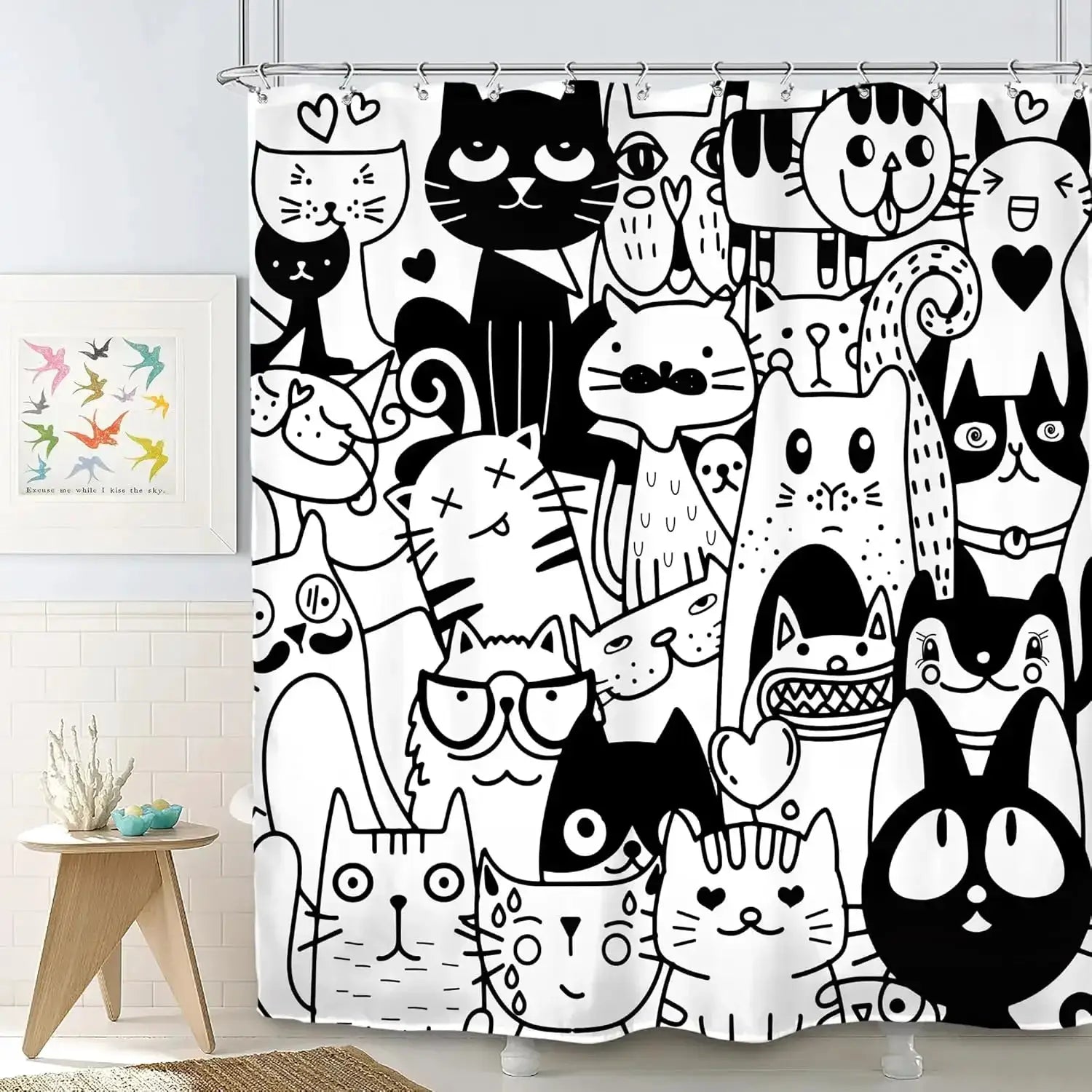Funny Cat and Dog Shower Curtain Kids Cartoon Cute Pet Animals Bathtub Rain Shower Curtains Polyester Bathroom Decor with Hooks from PriceLows™
