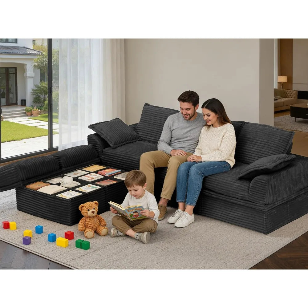 U Shaped Sectional Sofa | Depth 27in | Height 20.5in | 3 Seater Storage Ottoman