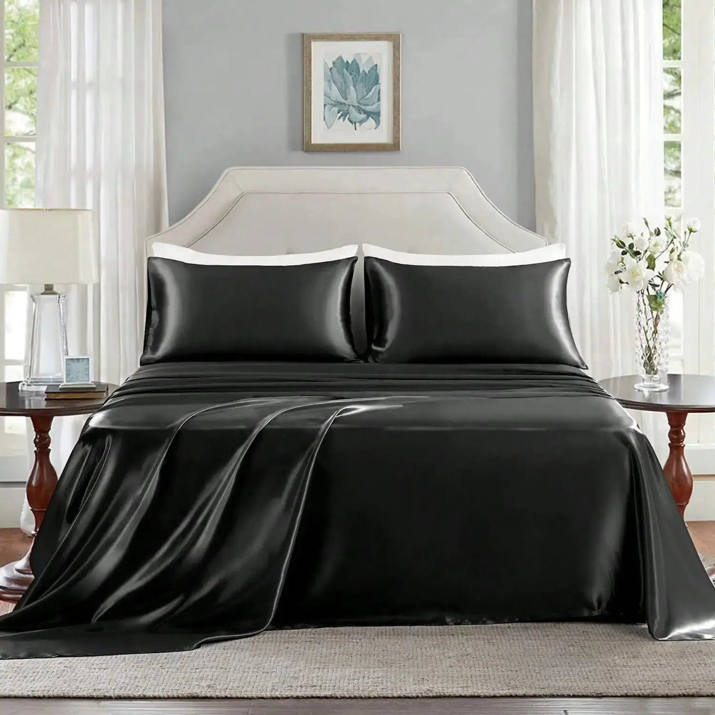 3/4Pcs Satin Sheet Se Silky & Luxury Bed Set, Soft Deep Pocket Sheets Cooling Bed Set, 1 Fitted Sheet,1 Flat Sheet,1/2Pillowcase from PriceLows™